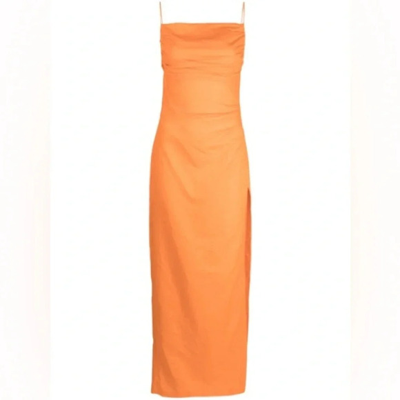 Ronny Kobo Clark Linen Blend Open Back Maxi Dress Ruched Bodycon Orange Size S - Picture 6 of 15